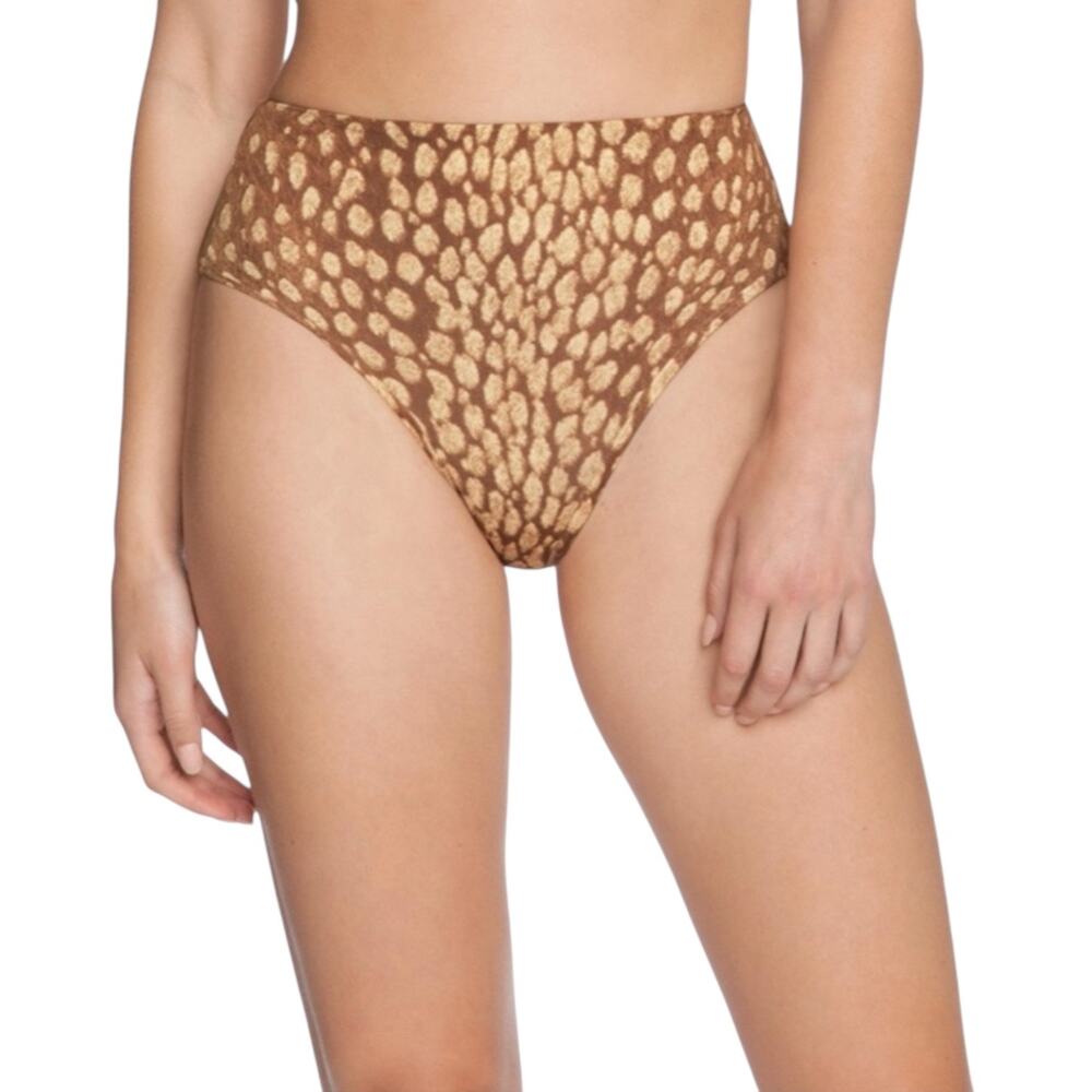 NWT Robin Piccone Bambi High Waist Bikini Bottom in Fawn Ivory LARGE